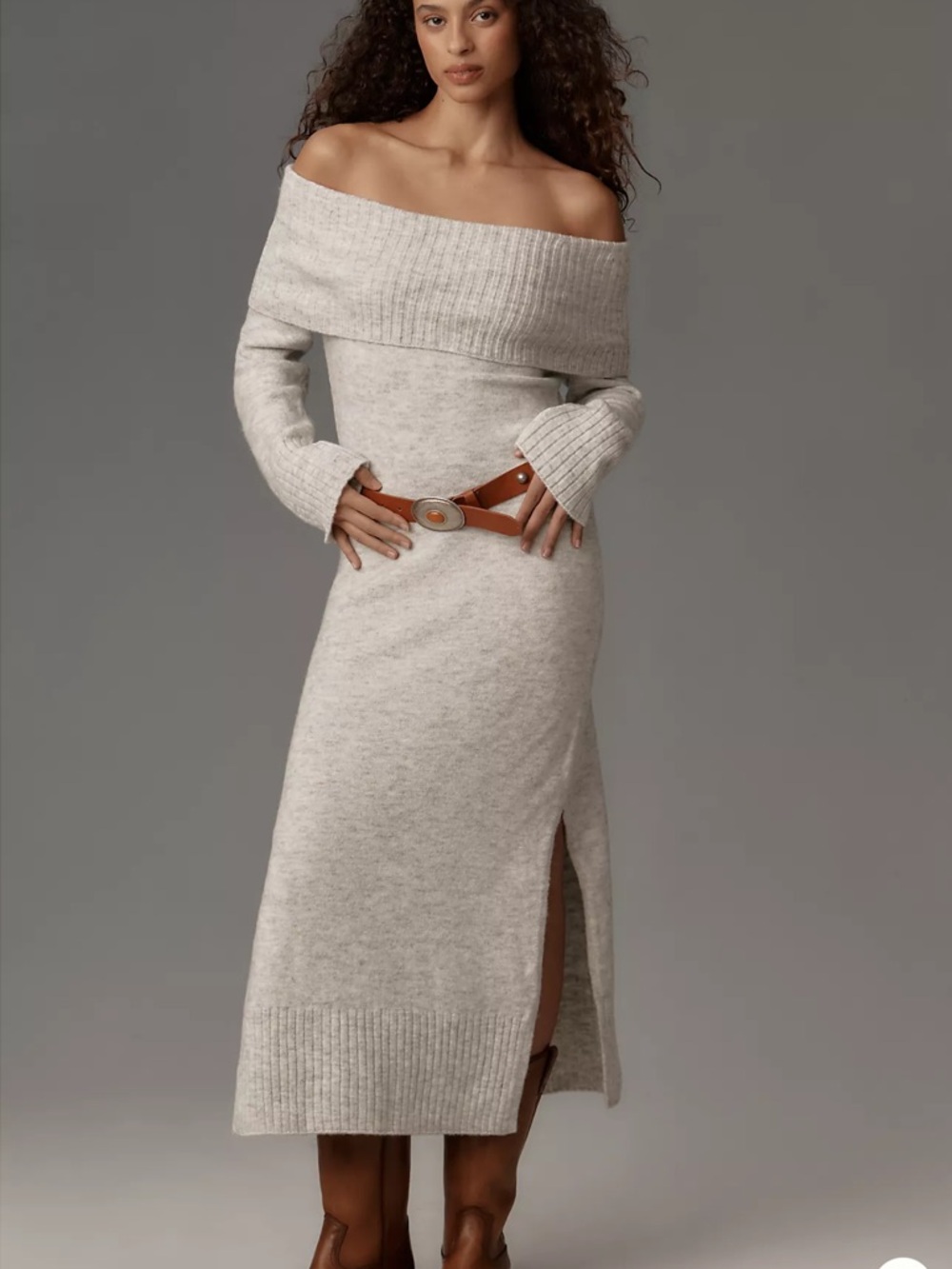 Anthropologie Daily Practice Cream Off Shoulder Sweater Dress Oatmeal Cream